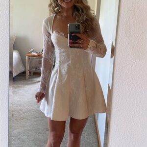 Fashion Nova Cream Lace Long Sleeve Dress